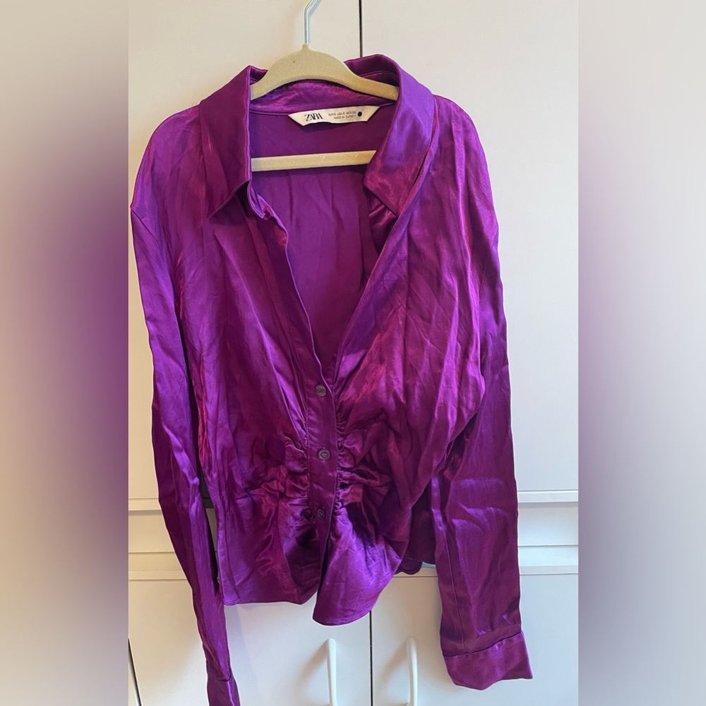Purple silk ruched Zara shirt